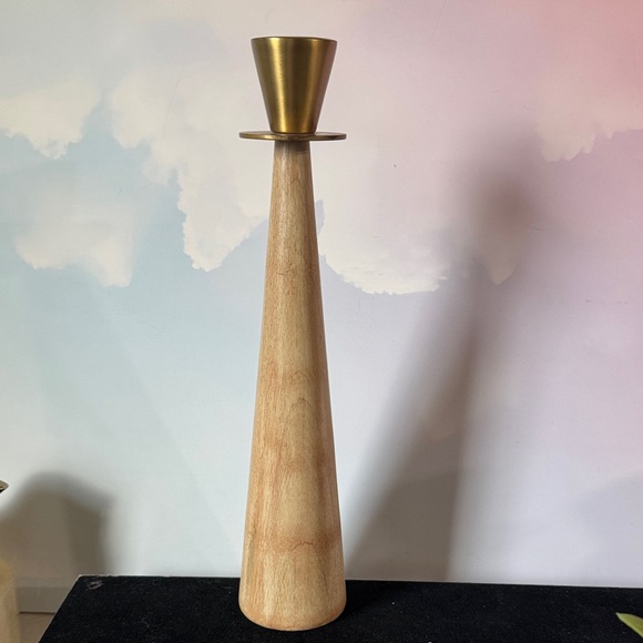 Shiraleah Other - "Elizabella Natural Wood Tapered Brass Candlestick Holder" by Shiraleah